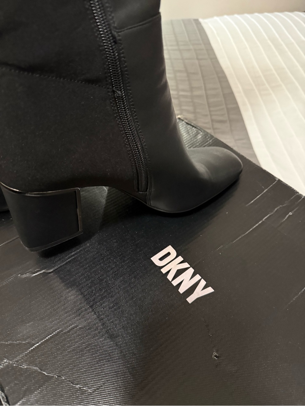 DKNY Black Pointed Block-Heel Ankle Boots